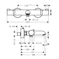 Baterie cadă duș Hansgrohe, Ecostat Comfort, negru periat
